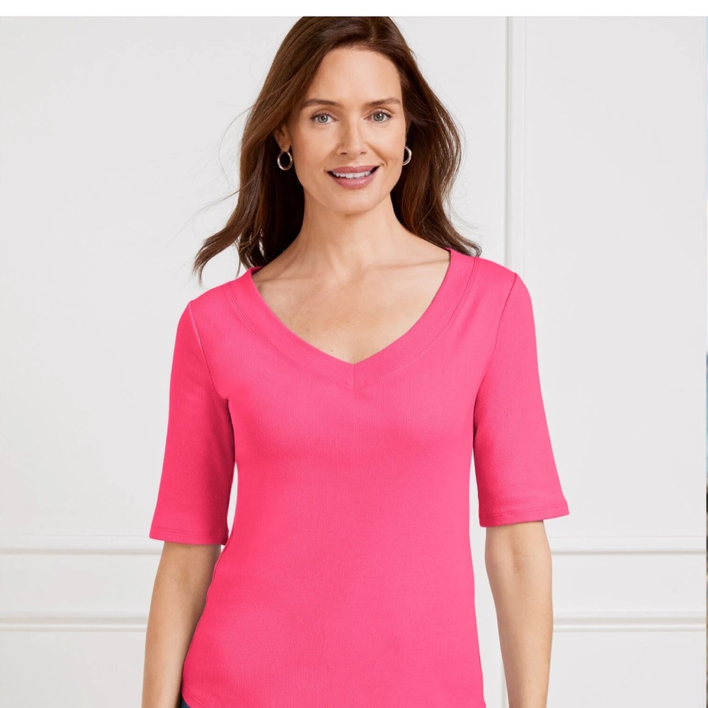 Talbots Bright Pink V-Neck short sleeve top
